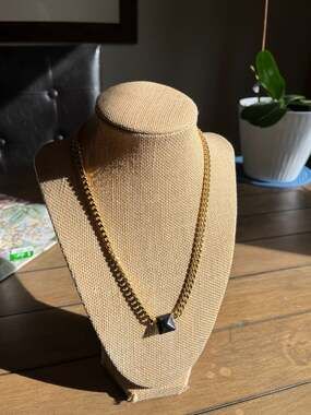 Vince Camuto Gold-Tone Curb Chain Necklace with Block Square Black Pendant